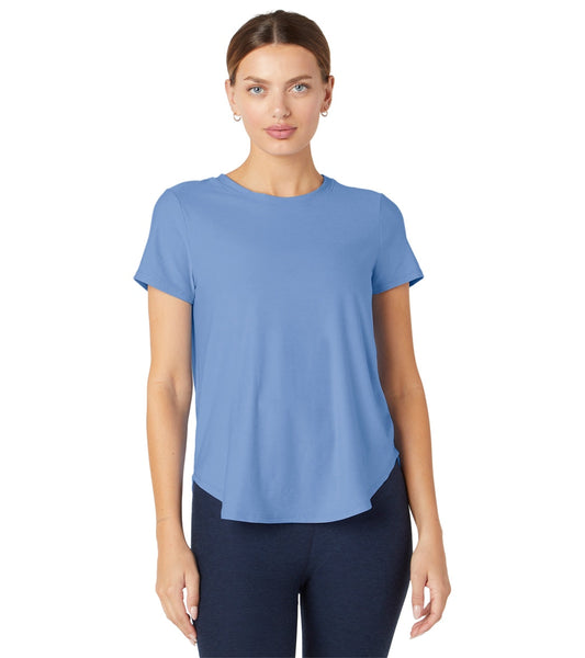 Beyond Yoga Featherweight Spacedye On the Down Low Yoga Tee Flower Blue Heather